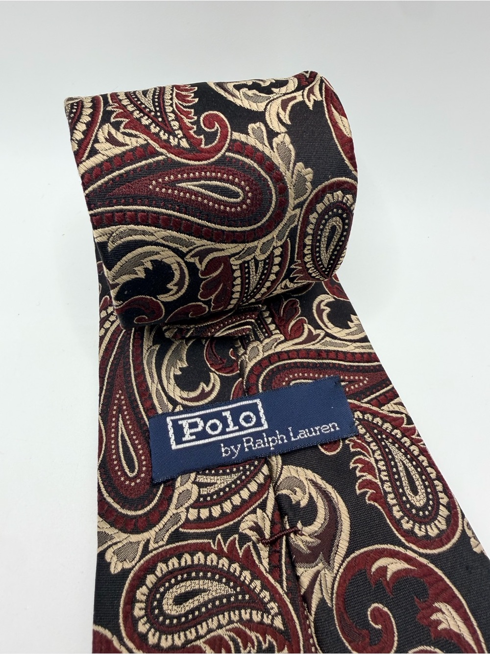 Polo by Ralph Lauren Burgundy and Beige Paisley Silk Tie